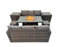 Rackhams Garden Outdoor Rattan Furniture Set Rattan Love Sofa 3 Seater Sofa with 2 Small Stools 2 Side Tables Dark Grey Mixed