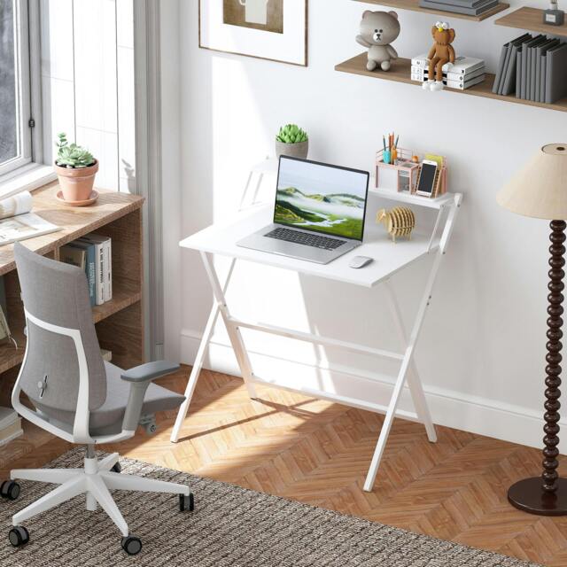 Rackhams 81.5 cm Folding Computer Desk for Small Spaces Bedroom, White - image 1