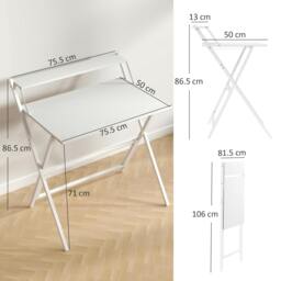Rackhams 81.5 cm Folding Computer Desk for Small Spaces Bedroom, White - thumbnail 3