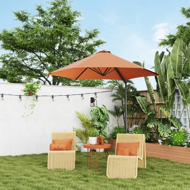 Rackhams 2.5M Garden Cantilever Parasol, Offset Roma Patio Umbrella Hanging Sun Shade Canopy Shelter with 360° Rotation and Cross Base, Beige - Orange - Φ256 x 245H cm - image 1