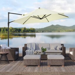 Rackhams 2.5M Garden Cantilever Parasol, Offset Roma Patio Umbrella Hanging Sun Shade Canopy Shelter with 360° Rotation and Cross Base, Beige - Orange - Φ256 x 245H cm - thumbnail 2
