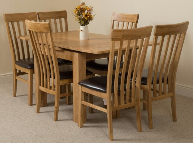 Rackhams Richmond Small Extending Oak Dining Set with Harvard Oak Chairs - Natural Oak - 6 chairs - image 1