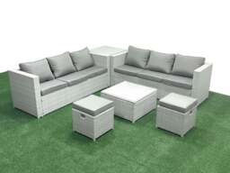 Rackhams Rattan Garden Outdoor Furniture Set 8 Seater Rattan Garden Sofa Set with 2 Small Footstool Side Table Light Grey Mixed - thumbnail 2