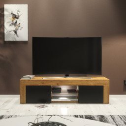 Rackhams 130cm Oak TV Unit Cabinet with Black Matt Doors and Free LED Lights - 130 - 1 -  MDF/Chipboard - thumbnail 5