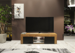 Rackhams 130cm Oak TV Unit Cabinet with Black Matt Doors and Free LED Lights - 130 - 1 -  MDF/Chipboard - thumbnail 6