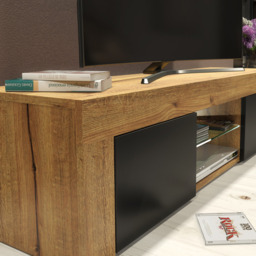 Rackhams 130cm Oak TV Unit Cabinet with Black Matt Doors and Free LED Lights - 130 - 1 -  MDF/Chipboard - thumbnail 4