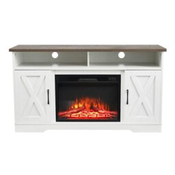 Rackhams 38cm W Freestanding Fireplaces Recessed Electric Fireplace TV Stand - White - Metal, Glass - thumbnail 6