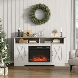 Rackhams 38cm W Freestanding Fireplaces Recessed Electric Fireplace TV Stand - White - Metal, Glass - thumbnail 5