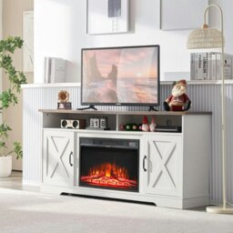 Rackhams 38cm W Freestanding Fireplaces Recessed Electric Fireplace TV Stand - White - Metal, Glass - thumbnail 2