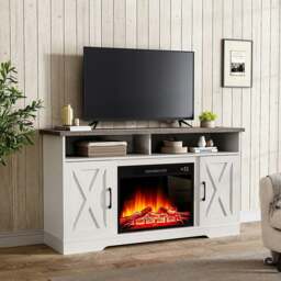 Rackhams 38cm W Freestanding Fireplaces Recessed Electric Fireplace TV Stand - White - Metal, Glass - thumbnail 4