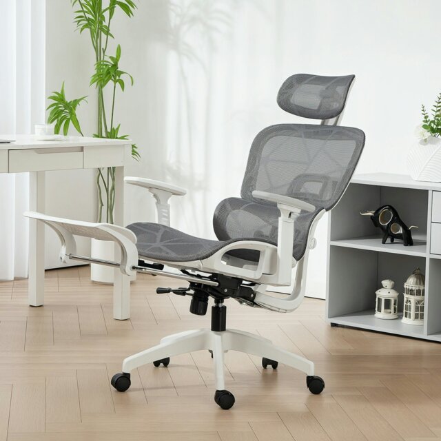 Rackhams Ergonomic Office Chair Swivel Computer Chair with 3D Armrest Grey - Grey, White - image 1