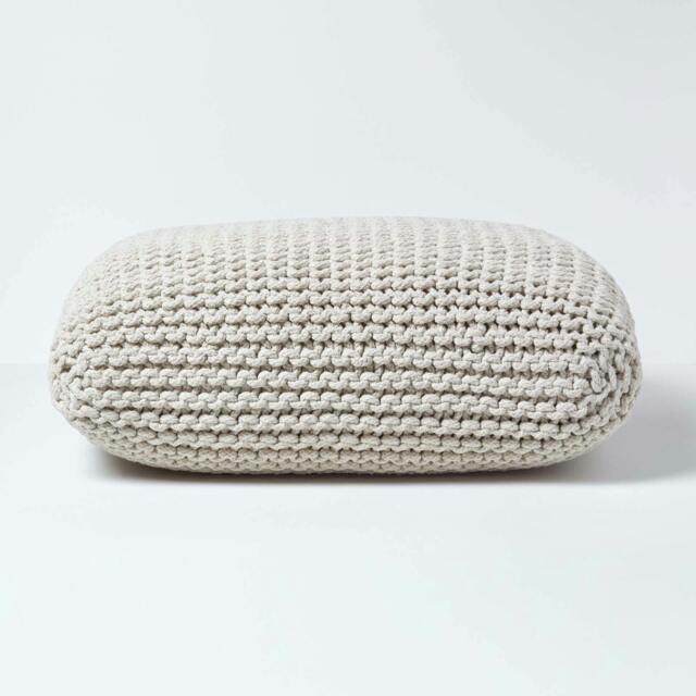 Rackhams Square Cotton Knitted Pouffe Floor Cushion - Natural - image 1