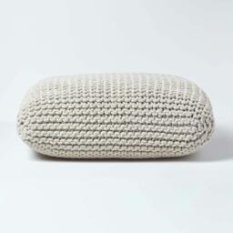 Rackhams Square Cotton Knitted Pouffe Floor Cushion - Natural - thumbnail 1