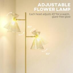 Rackhams Standing Lamp with Adjustable Dual Head, Modern Floor Lamp, Gold Tone - Bulb not included - Metal, glass - Floor lamp - thumbnail 3