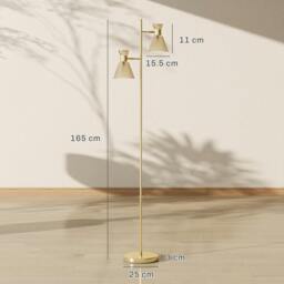 Rackhams Standing Lamp with Adjustable Dual Head, Modern Floor Lamp, Gold Tone - Bulb not included - Metal, glass - Floor lamp - thumbnail 5