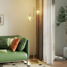 Rackhams Standing Lamp with Adjustable Dual Head, Modern Floor Lamp, Gold Tone - Bulb not included - Metal, glass - Floor lamp