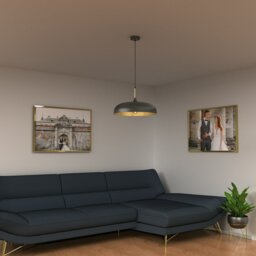 Rackhams Lincoln Black 45CM Pendant Lamp Stylish Hand Made Scandi Style Lamp With A Golden Finish To The Shade Interior 1XE27 - thumbnail 2