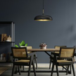 Rackhams Lincoln Black 45CM Pendant Lamp Stylish Hand Made Scandi Style Lamp With A Golden Finish To The Shade Interior 1XE27