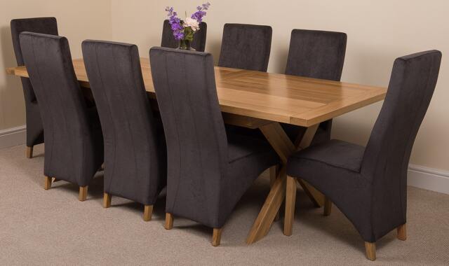 Rackhams Vermont Cross Leg Oak Extending Dining Table with Lola Fabric Chairs - 8 chairs - Black - image 1