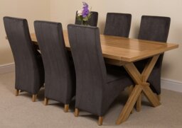 Rackhams Vermont Cross Leg Oak Extending Dining Table with Lola Fabric Chairs - 8 chairs - Black - thumbnail 2