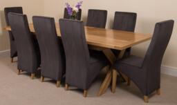Rackhams Vermont Cross Leg Oak Extending Dining Table with Lola Fabric Chairs - 8 chairs - Black