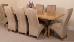 Rackhams Vermont Cross Leg Oak Extending Dining Table with Lola Fabric Chairs - 8 chairs - Black - thumbnail 5