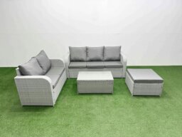 Rackhams 6 Seater PE Rattan Wicker Garden Furniture Patio Conservatory Sofa Set with Rectangular Coffee Table 3 Seater Sofa Love Sofa Big Footstool - thumbnail 1