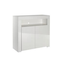 Rackhams Modern Sideboard White Matt Gloss Buffet Plate Storage Cabinet with Blue LED Lights - White - Wood - 35cm(d)83cm(h)90cm(w) - thumbnail 4
