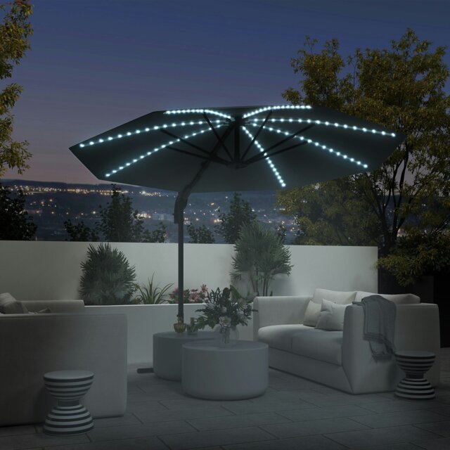 Rackhams 3(m) Garden Parasol w/ Lights, Crank Handle & Cross Base, Dark Grey - Dark Grey - 360 x 294 x 250 cm - image 1