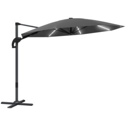 Rackhams 3(m) Garden Parasol w/ Lights, Crank Handle & Cross Base, Dark Grey - Dark Grey - 360 x 294 x 250 cm - thumbnail 3