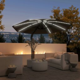 Rackhams 3(m) Garden Parasol w/ Lights, Crank Handle & Cross Base, Dark Grey - Dark Grey - 360 x 294 x 250 cm - thumbnail 2