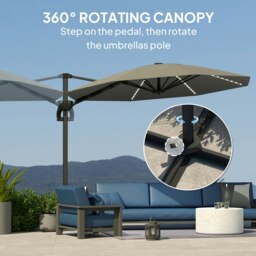 Rackhams 3(m) Garden Parasol w/ Lights, Crank Handle & Cross Base, Dark Grey - Dark Grey - 360 x 294 x 250 cm - thumbnail 4