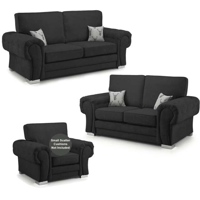 Rackhams Milan Chesterfield Fabric 3 Piece Sofa Suite - Full Back - Black - image 1