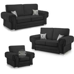 Rackhams Milan Chesterfield Fabric 3 Piece Sofa Suite - Full Back - Black - thumbnail 1