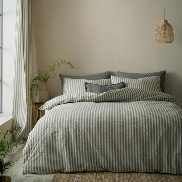 Rackhams Cotton Rich Woven Stripe Duvet Cover Set Grey - King - Grey - image 1