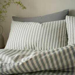 Rackhams Cotton Rich Woven Stripe Duvet Cover Set Grey - King - Grey - thumbnail 3