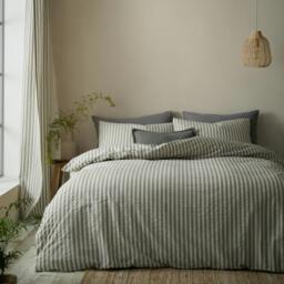 Rackhams Cotton Rich Woven Stripe Duvet Cover Set Grey - King - Grey