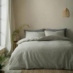 Rackhams Cotton Rich Woven Stripe Duvet Cover Set Grey - King - Grey - thumbnail 2