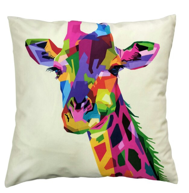 Rackhams Geometric Coloured Giraffe Cushion - 43cm x 43cm - Giraffe