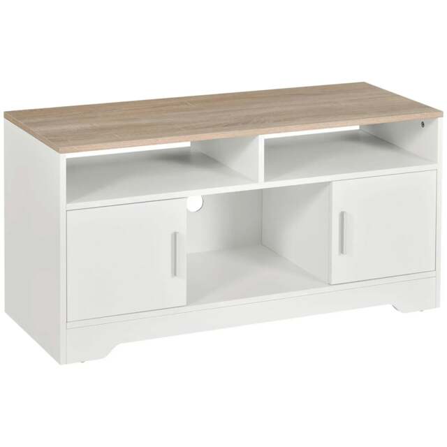 "Rackhams TV Stand Cabinet up to 50"", Modern TV Unit with Storage, Open Shelves and Cable Management for Living Room, Bedroom, White - White, Wood color" - image 1