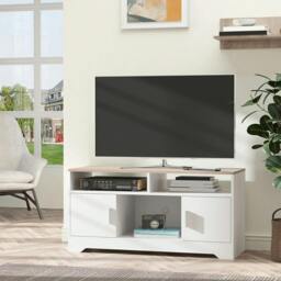 "Rackhams TV Stand Cabinet up to 50"", Modern TV Unit with Storage, Open Shelves and Cable Management for Living Room, Bedroom, White - White, Wood color" - thumbnail 2