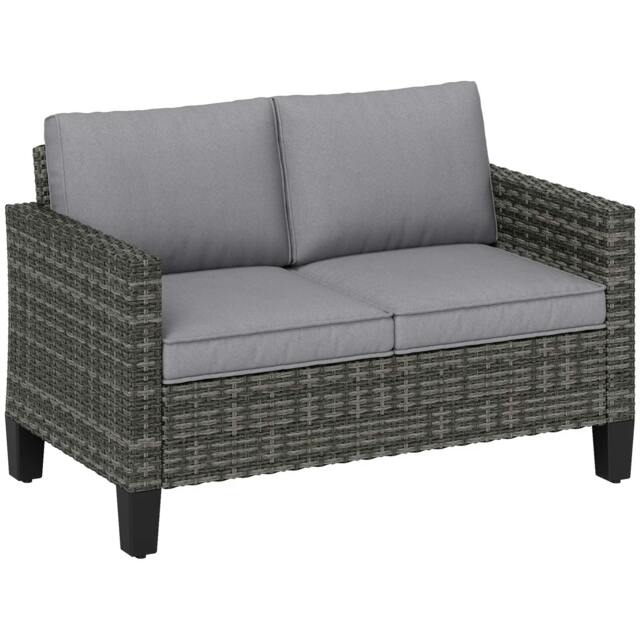 Rackhams Two-Seater Rattan Outdoor Sofa - Dark Grey