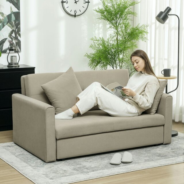 Rackhams 2 Seater Sofa Bed Convertible Bed Settee 2 Cushions Storage - Tan - Ice Velvet (100% Polyester) - 2 Seater