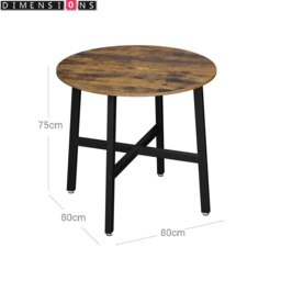 Rackhams Round Dining Table, Rustic Brown Top with Black Steel Frame, Industrial Style for Kitchen or Office - thumbnail 5