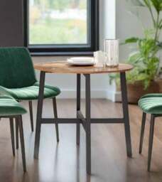 Rackhams Round Dining Table, Rustic Brown Top with Black Steel Frame, Industrial Style for Kitchen or Office - thumbnail 3