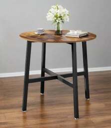 Rackhams Round Dining Table, Rustic Brown Top with Black Steel Frame, Industrial Style for Kitchen or Office - thumbnail 2
