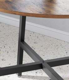 Rackhams Round Dining Table, Rustic Brown Top with Black Steel Frame, Industrial Style for Kitchen or Office - thumbnail 4