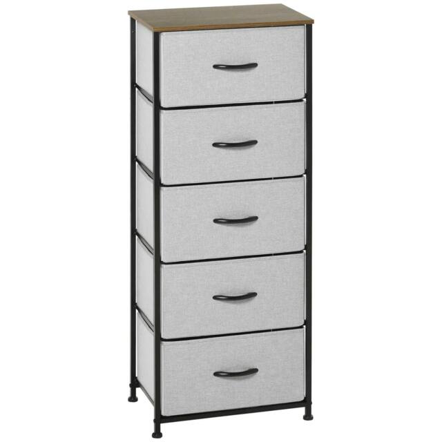 Rackhams Fabric Chest of Drawers, Industrial Bedroom Dresser with 5 Fabric Drawers, Steel Frame and Wooden Top for Nursery, Living Room, Hallway, Grey - image 1