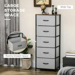 Rackhams Fabric Chest of Drawers, Industrial Bedroom Dresser with 5 Fabric Drawers, Steel Frame and Wooden Top for Nursery, Living Room, Hallway, Grey - thumbnail 4