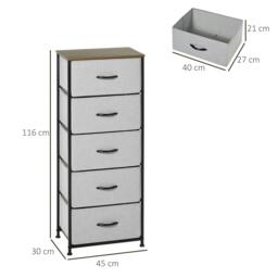 Rackhams Fabric Chest of Drawers, Industrial Bedroom Dresser with 5 Fabric Drawers, Steel Frame and Wooden Top for Nursery, Living Room, Hallway, Grey - thumbnail 3